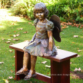 Modern Casting Antique Copper Brass Girl Sitting On Bench Bronze Smiling Child Figure Statue For Garden Decoration